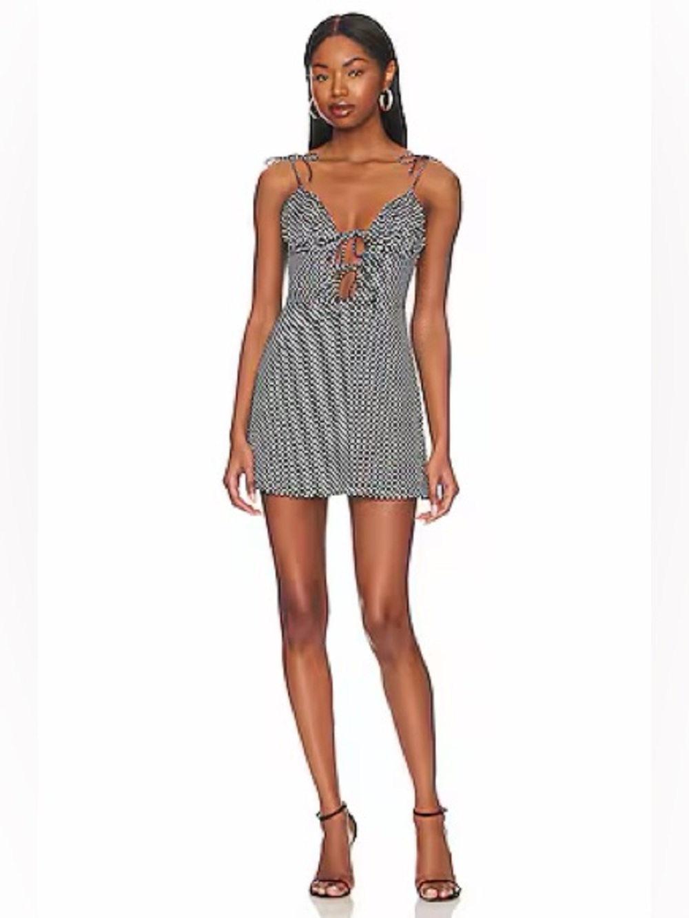 MORE TO COME Jeanne Cami Mini Dress Black & White Tie-Front